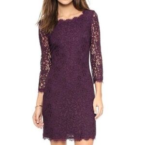 Diane Von Furstenberg DvF Zarita Eyelash Lace Sheath Cocktail Dress - Purple